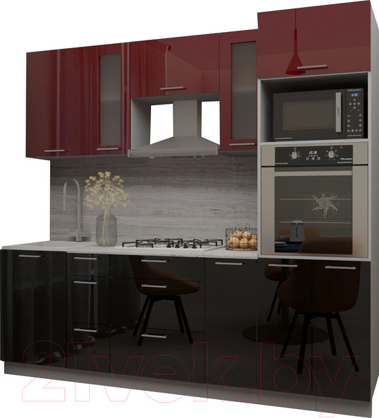 Изображение товара Кухонный гарнитур Интерлиния Мила Gloss 2.3 (бордовый/черный)