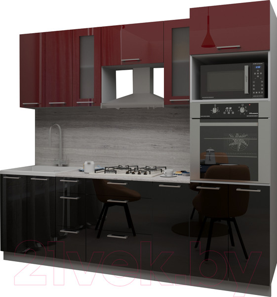 Изображение товара Кухонный гарнитур Интерлиния Мила Gloss 2.4 (бордовый/черный)
