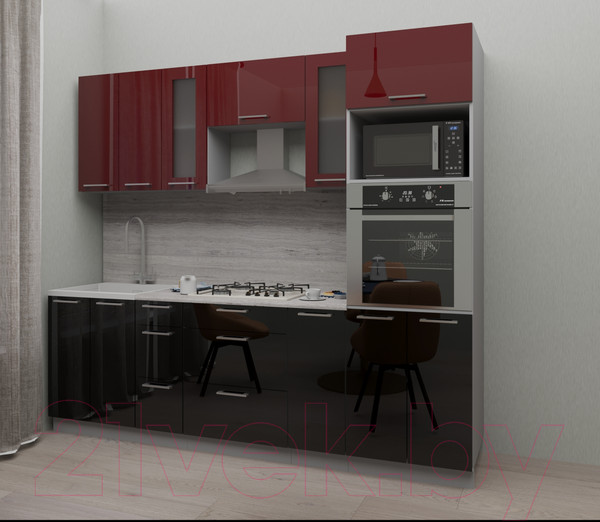 Изображение товара Кухонный гарнитур Интерлиния Мила Gloss 2.4 (бордовый/черный)