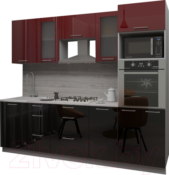 Изображение товара Кухонный гарнитур Интерлиния Мила Gloss 2.5 (бордовый/черный)