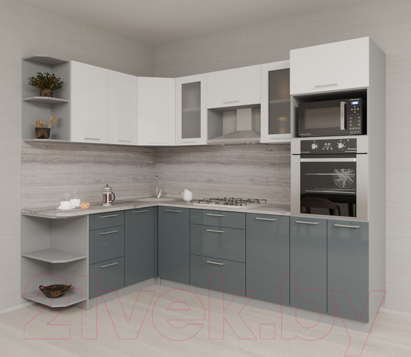 Изображение товара Кухонный гарнитур Интерлиния Мила Gloss 1.68x2.6 левая (белый/асфальт)