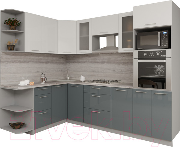 Изображение товара Кухонный гарнитур Интерлиния Мила Gloss 1.68x2.6 левая (белый/асфальт)