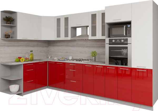 Изображение товара Кухонный гарнитур Интерлиния Мила Gloss 1.68x3.4 левая (белый/красный)