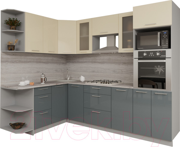 Изображение товара Кухонный гарнитур Интерлиния Мила Gloss 1.68x2.6 левая (ваниль/асфальт)