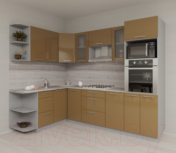 Изображение товара Кухонный гарнитур Интерлиния Мила Gloss 1.68x2.6 левая (капучино/капучино)