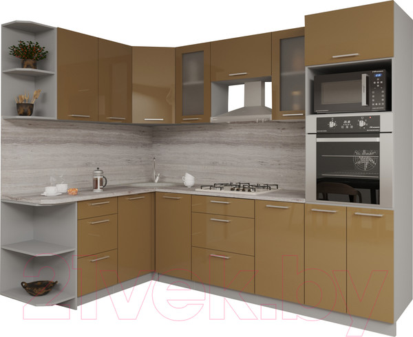 Изображение товара Кухонный гарнитур Интерлиния Мила Gloss 1.68x2.6 левая (капучино/капучино)