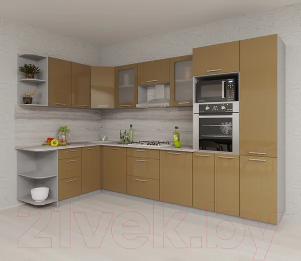 Изображение товара Кухонный гарнитур Interline Мила Gloss 1.68x3.2 левая (капучино/капучино)