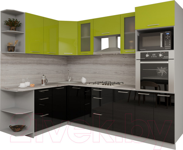 Изображение товара Кухонный гарнитур Интерлиния Мила Gloss 1.68x2.6 левая (яблоня/черный)