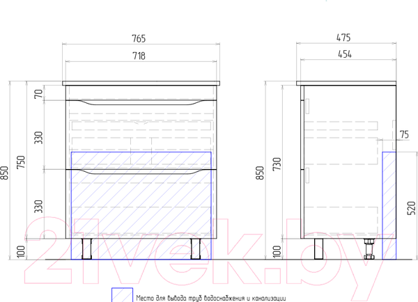 Изображение товара Тумба под умывальник Vigo Grani 750-0-2