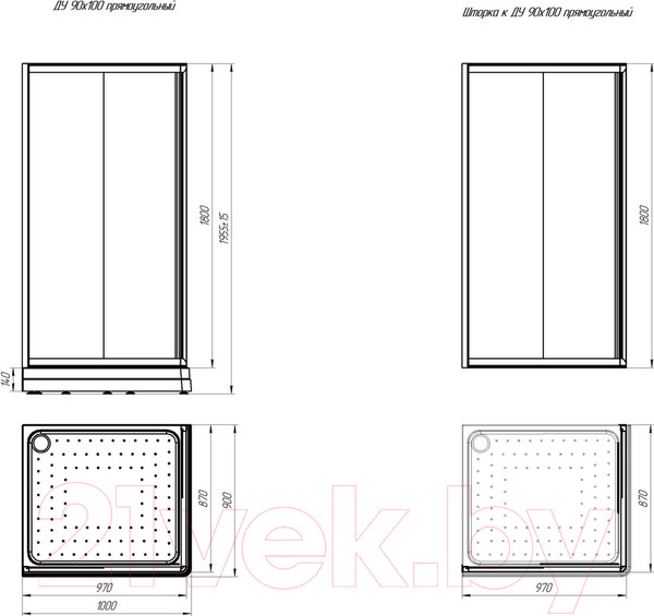 Изображение товара Душевой уголок Radomir 90x100 L / 1-03-6-1-0-1211 (прозрачное стекло)