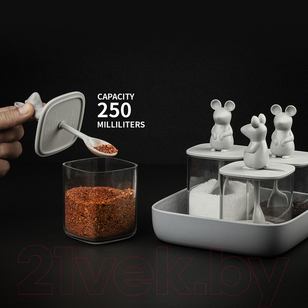 Изображение товара Набор емкостей для хранения Qualy Mouse Seasoning / QL10366-CL-GY (4шт)