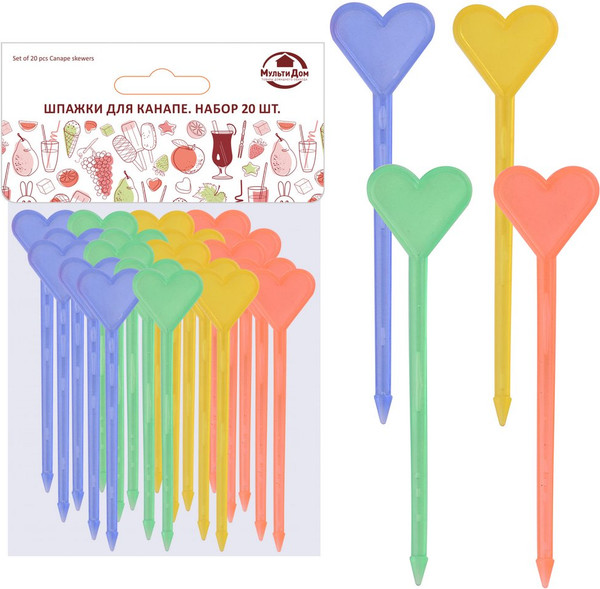 Изображение товара Набор шпажек для канапе Мультидом Сердечки / МГ76-67 (20шт)