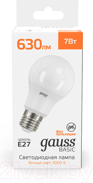 Изображение товара Лампа Gauss Basic Е27 7W 3000K / 10202172