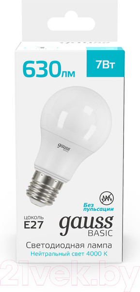 Изображение товара Лампа Gauss Basic LED-M A60 7W 630lm 4000K E27 / 10202272