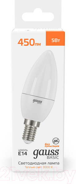 Изображение товара Лампа Gauss Basic LED-M C37 5W 450lm 3000K E14 / 10301152