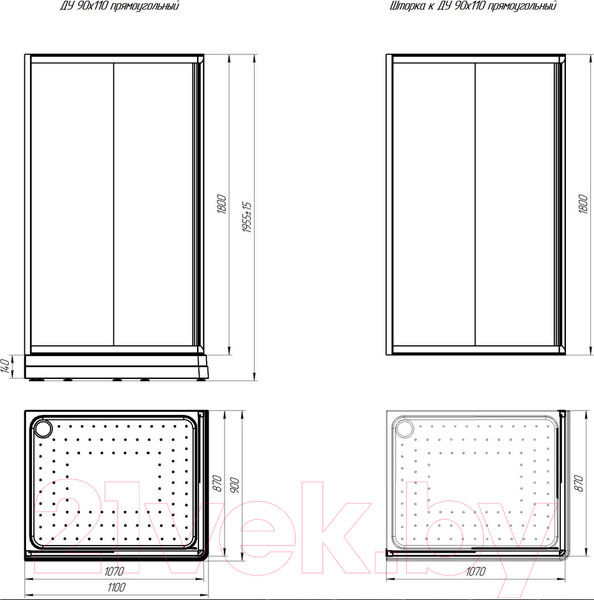 Изображение товара Душевой уголок Radomir 90x110 L / 1-03-6-1-0-1220 (прозрачное стекло)