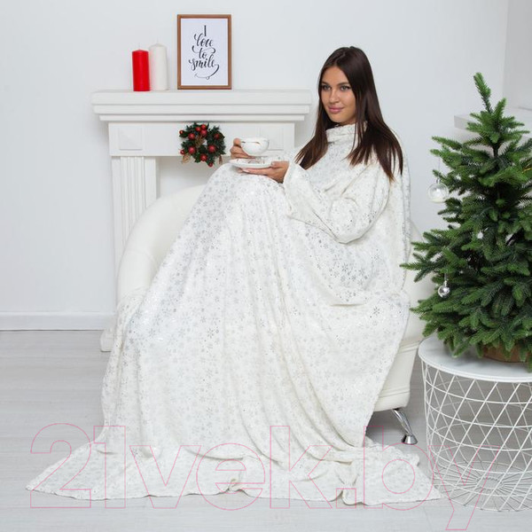 Изображение товара Плед с рукавами Этель Серебряные снежинки / 7155687  (150х200, корал-флис)