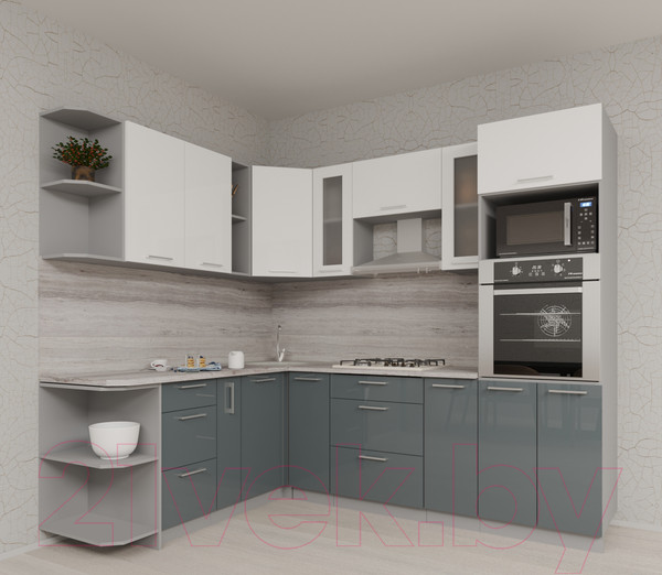Изображение товара Кухонный гарнитур Интерлиния Мила Gloss 1.88x2.4 левая (белый/асфальт)