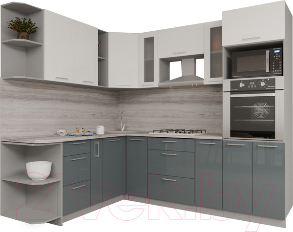 Изображение товара Кухонный гарнитур Интерлиния Мила Gloss 1.88x2.4 левая (белый/асфальт)