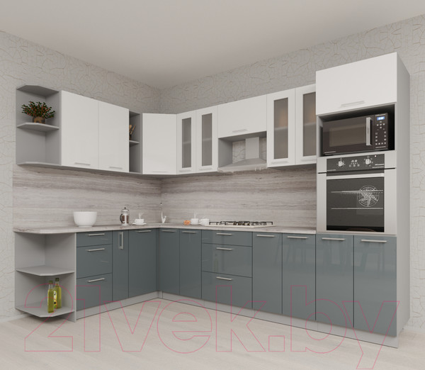 Изображение товара Кухонный гарнитур Интерлиния Мила Gloss 1.88x3.0 левая (белый/асфальт)