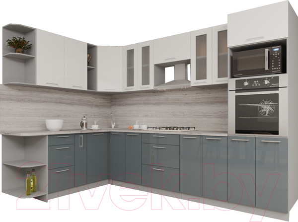 Изображение товара Кухонный гарнитур Интерлиния Мила Gloss 1.88x3.0 левая (белый/асфальт)