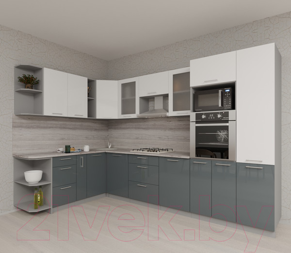 Изображение товара Кухонный гарнитур Интерлиния Мила Gloss 1.88x3.2 левая (белый/асфальт)