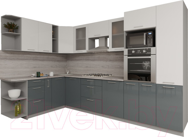 Изображение товара Кухонный гарнитур Интерлиния Мила Gloss 1.88x3.2 левая (белый/асфальт)