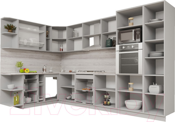 Изображение товара Кухонный гарнитур Интерлиния Мила Gloss 1.88x3.4 левая (белый/асфальт)