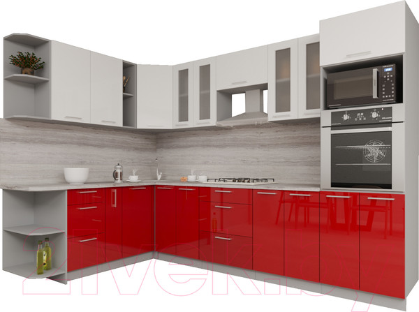 Изображение товара Кухонный гарнитур Интерлиния Мила Gloss 1.88x3.0 левая (белый/красный)