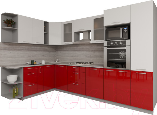 Изображение товара Кухонный гарнитур Интерлиния Мила Gloss 1.88x3.2 левая (белый/красный)