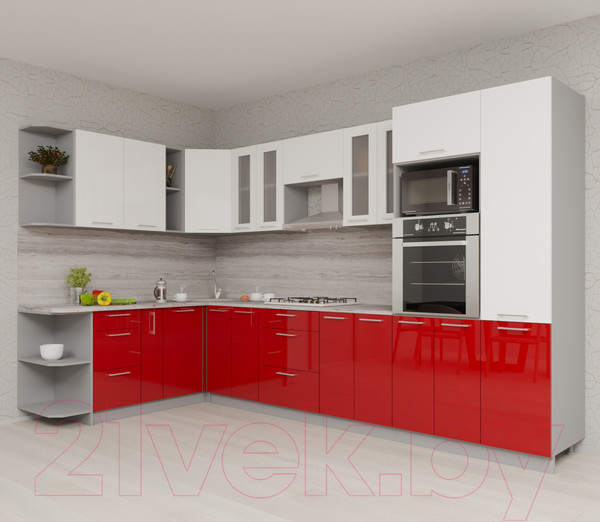 Изображение товара Кухонный гарнитур Интерлиния Мила Gloss 1.88x3.4 левая (белый/красный)