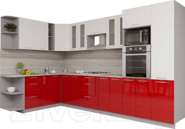 Изображение товара Кухонный гарнитур Интерлиния Мила Gloss 1.88x3.4 левая (белый/красный)