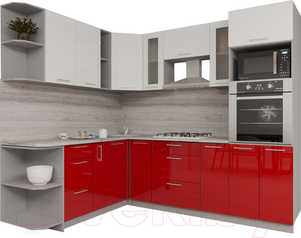 Изображение товара Кухонный гарнитур Интерлиния Мила Gloss 1.88x2.4 левая (белый/красный)