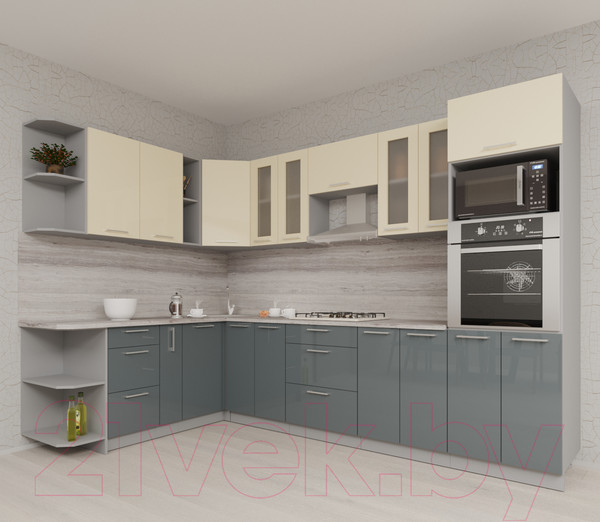 Изображение товара Кухонный гарнитур Интерлиния Мила Gloss 1.88x3.0 левая (ваниль/асфальт)