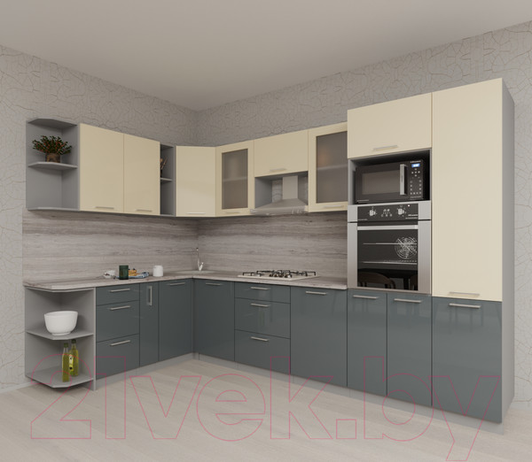 Изображение товара Кухонный гарнитур Интерлиния Мила Gloss 1.88x3.2 левая (ваниль/асфальт)