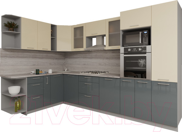 Изображение товара Кухонный гарнитур Интерлиния Мила Gloss 1.88x3.2 левая (ваниль/асфальт)