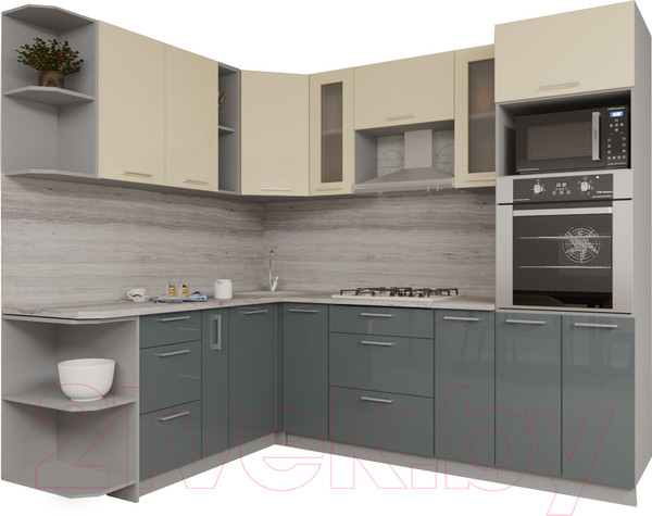 Изображение товара Кухонный гарнитур Interline Мила Gloss 1.88x2.4 левая (ваниль/асфальт)