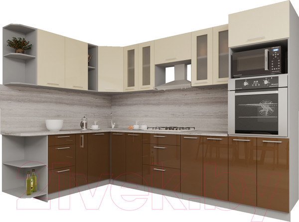 Изображение товара Кухонный гарнитур Интерлиния Мила Gloss 1.88x3.0 левая (ваниль/шоколад)