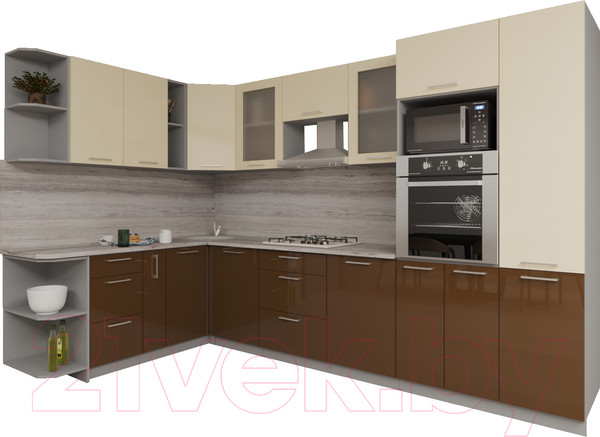 Изображение товара Кухонный гарнитур Интерлиния Мила Gloss 1.88x3.2 левая (ваниль/шоколад)