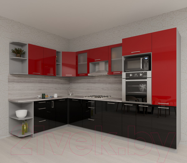 Изображение товара Кухонный гарнитур Интерлиния Мила Gloss 1.88x3.2 левая (красный/черный)