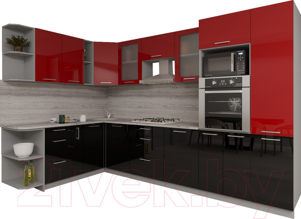 Изображение товара Кухонный гарнитур Интерлиния Мила Gloss 1.88x3.2 левая (красный/черный)