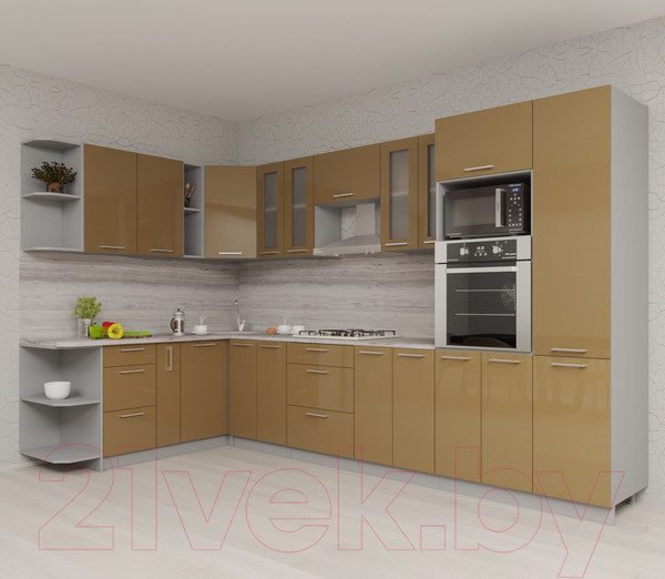 Изображение товара Кухонный гарнитур Интерлиния Мила Gloss 1.88x3.4 левая (капучино)