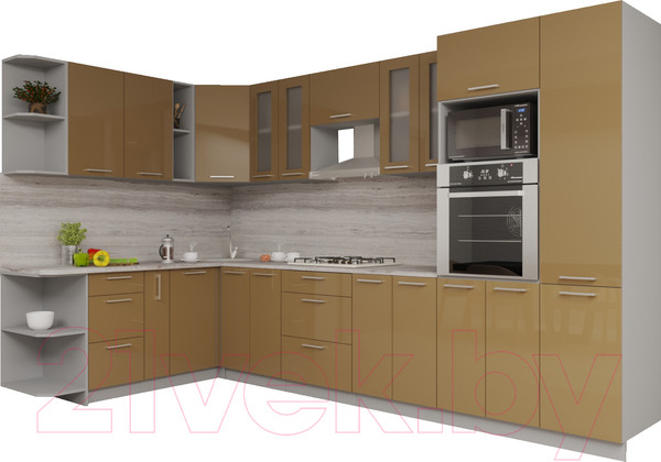 Изображение товара Кухонный гарнитур Интерлиния Мила Gloss 1.88x3.4 левая (капучино)