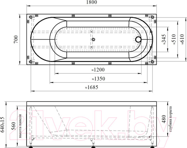 Изображение товара Ванна акриловая Vannesa Виктория 180х70 / 2-78-0-0-1-243Р