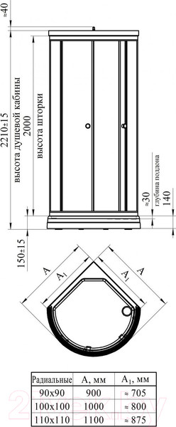 Изображение товара Душевой уголок Radomir 100 / 1-09-6-0-0-1811 (матовое стекло)