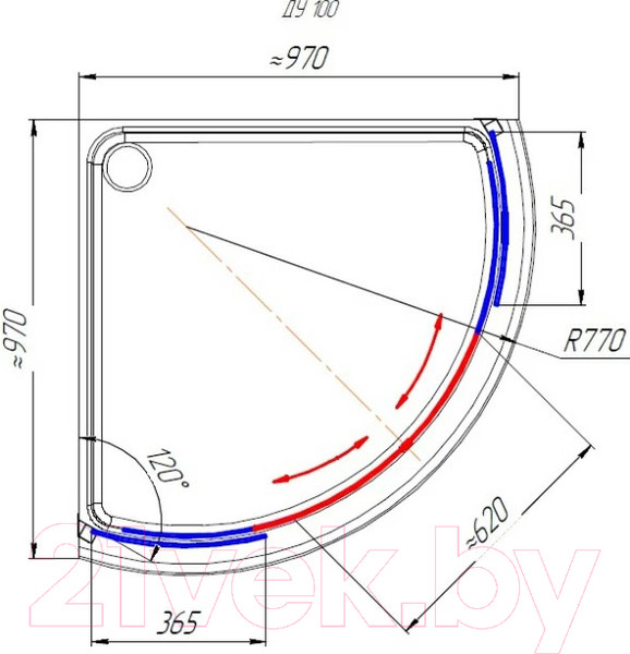 Изображение товара Душевой уголок Radomir 100 / 1-09-1-0-0-0031 (матовое стекло)