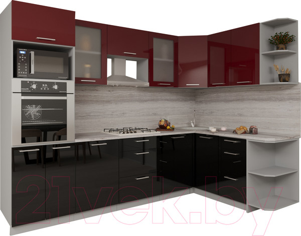 Изображение товара Кухонный гарнитур Интерлиния Мила Gloss 1.68x2.8 правая (бордовый/черный)
