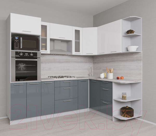 Изображение товара Кухонный гарнитур Интерлиния Мила Gloss 1.68x2.4 правая (белый/асфальт)