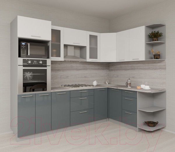 Изображение товара Кухонный гарнитур Интерлиния Мила Gloss 1.68x2.6 правая (белый/асфальт)