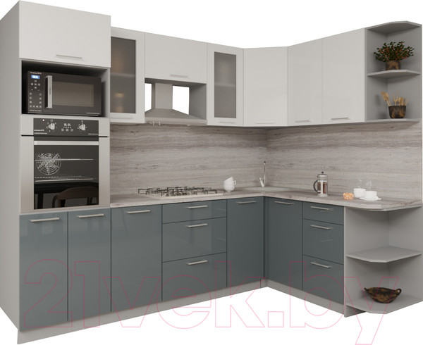 Изображение товара Кухонный гарнитур Интерлиния Мила Gloss 1.68x2.6 правая (белый/асфальт)